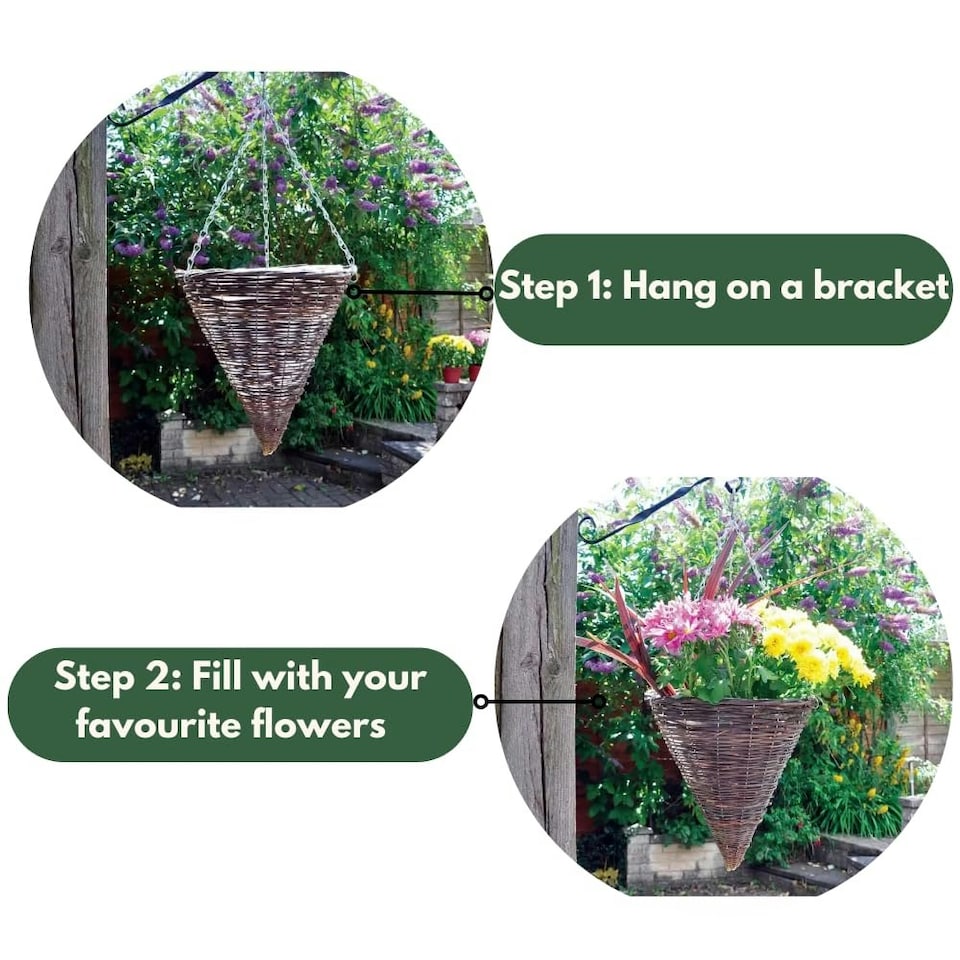 image 1 of Marco Paul Brown Rattan Cone Hanging Basket 12" | Brown