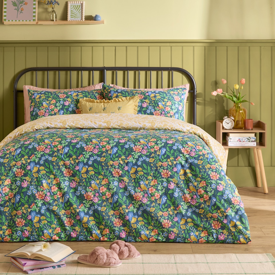 image 1 of Furn Emerie Floral Reversible Duvet Cover Set | Blue | Navy