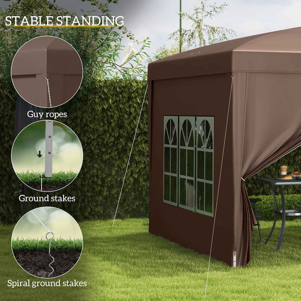 image 1 of Outsunny 3 x 3 m Garden Pop Up Gazebo, Wedding Party Tent Marquee, Water Resistant Awning Canopy with Sidewalls, Windows, Carry Bag, Coffee