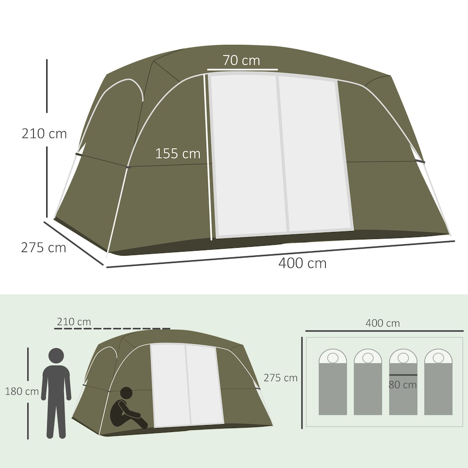 image 1 of Outsunny Camping Tent, Family Tent 4-8 Person 2 Room Easy Set Up