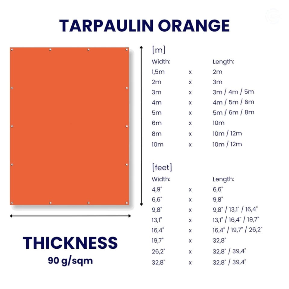 image 1 of Orange Waterproof Tarpaulin 90gsm Reinforced Camping Cover Strong Lightweight 3x3