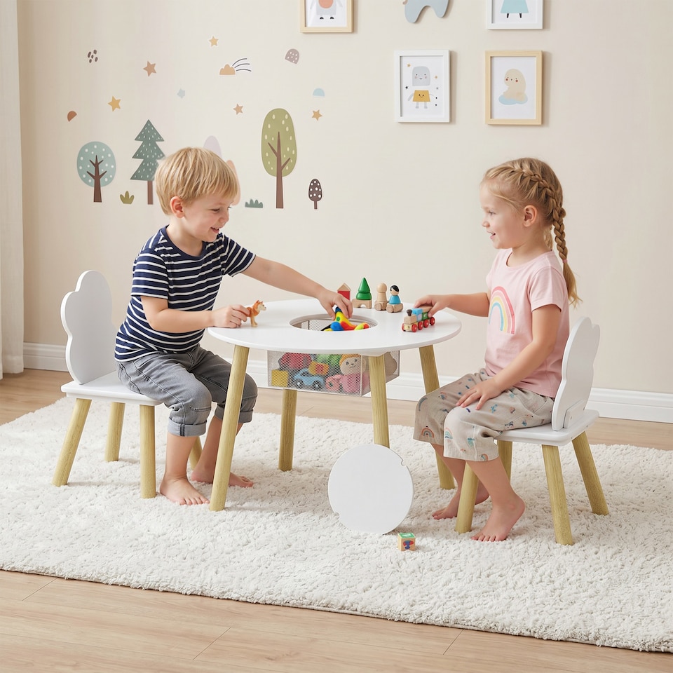 image 1 of AIYAPLAY Kids Table and Chairs Set with Storage Bag White