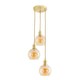 image 4 of ValueLights Bellamy Amber Glass Globe 3 Drop Cluster Gold Ceiling Pendant Light with Bulbs Gold