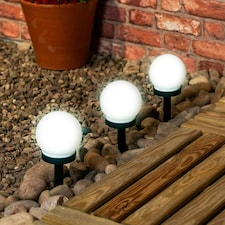 ValueLights 3 Pack Solar Powered Outdoor Frosted Globe Spike Lights Garden Stake Lamp
