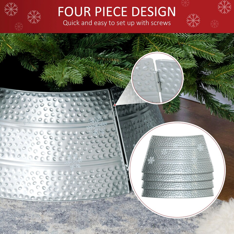 image 1 of HOMCOM 66cm Christmas Tree Collar with Hollow Snowflake Patterns Silver