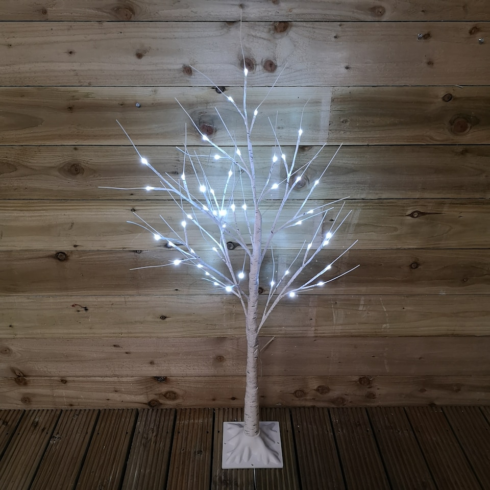 image 1 of 1.2m (4ft) Indoor Outdoor Christmas Lit Birch Tree with 48 Ice White LEDs