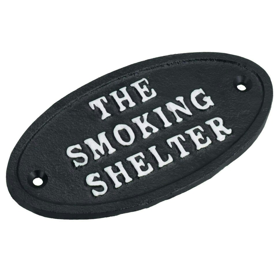 image 1 of The Smoking Shelter Cast Iron Sign Plaque Door Wall House Gate Post Pub Hotel