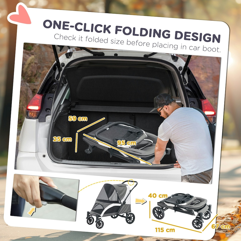 image 1 of PawHut Easy Folding Pet Stroller for Large Dogs Grey