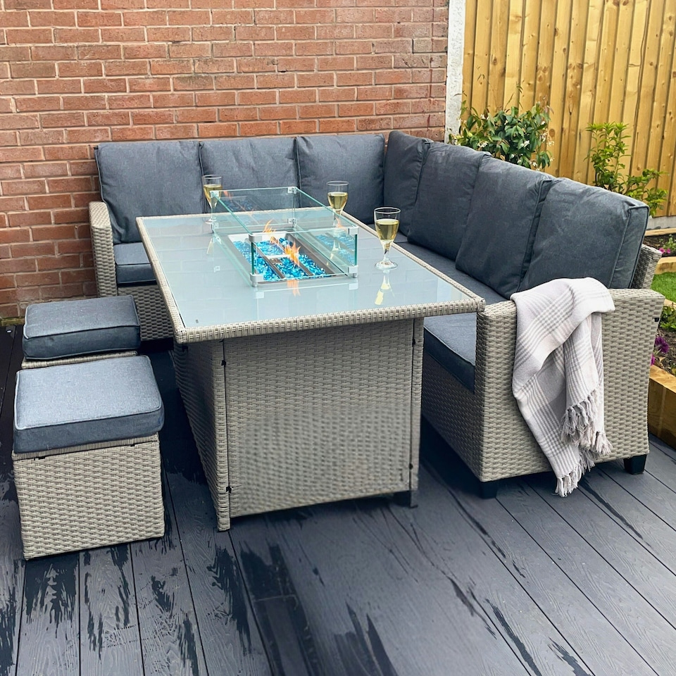 image 1 of The Conwy 8 Seat Corner Gas Firepit Rattan Dining Set