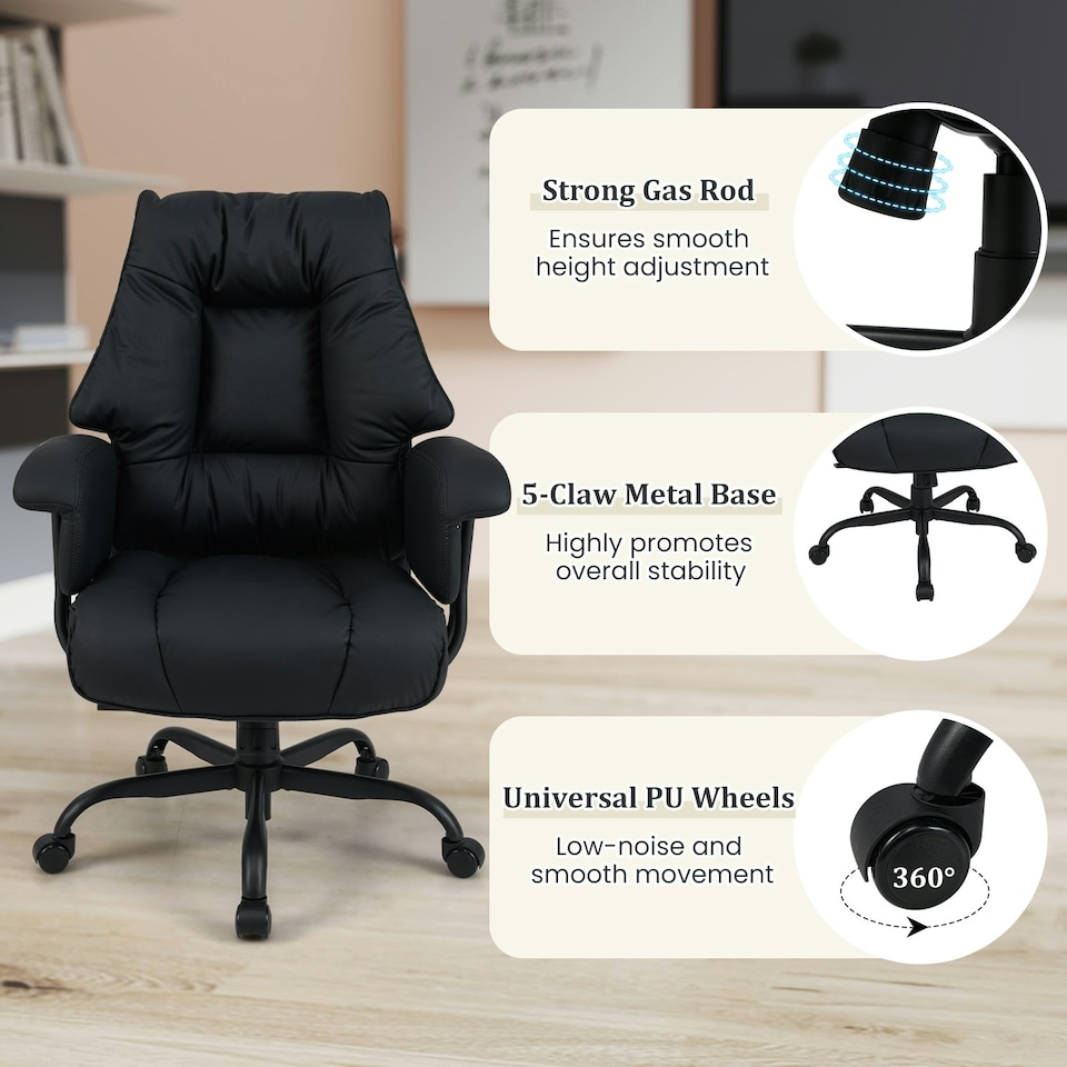 image 1 of COSTWAY PU Leather Computer Chair Ergonomic Office Chair Black