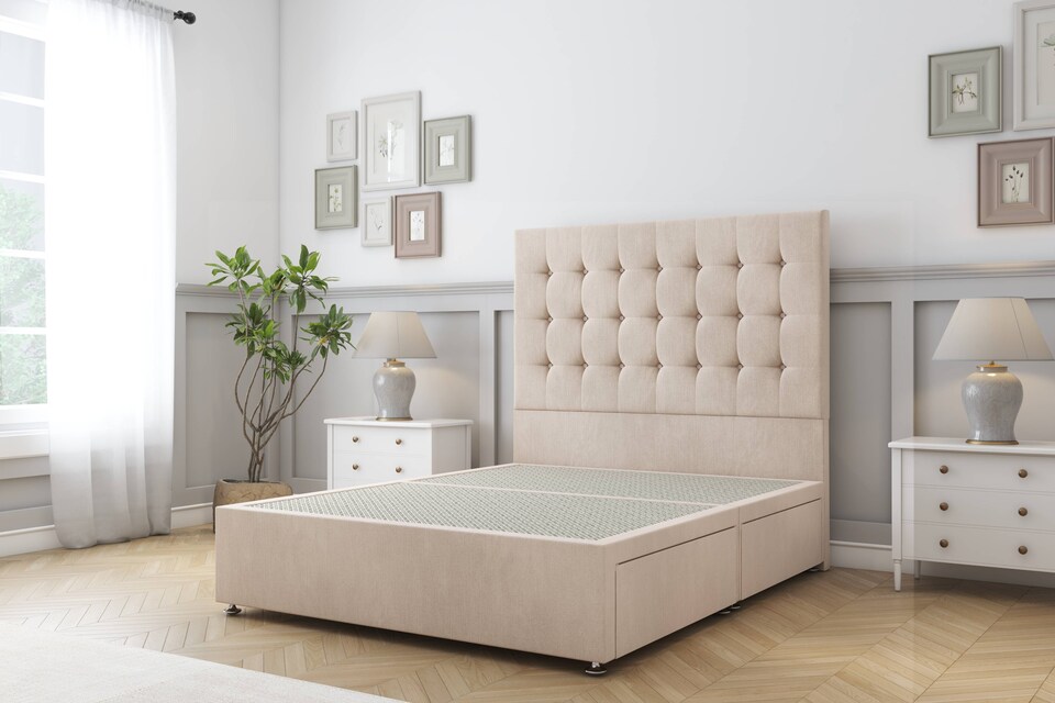 image 1 of Sloomy Alabama Sand Naples Divan Bed Base 4 Drawers With 54 Inch Floor Standing Headboard | Cream | Sand | King | 1