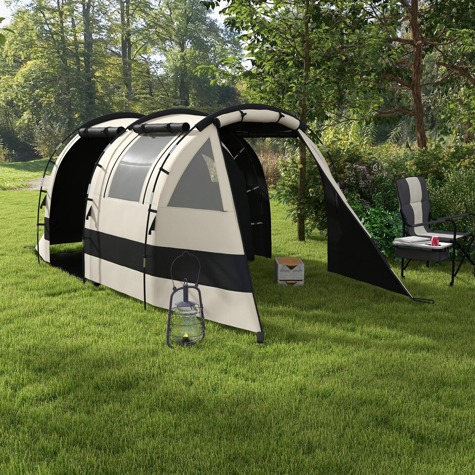 image 1 of Outsunny Blackout Camping Tent with Bedroom & Living Room for 4-5 Person, Black