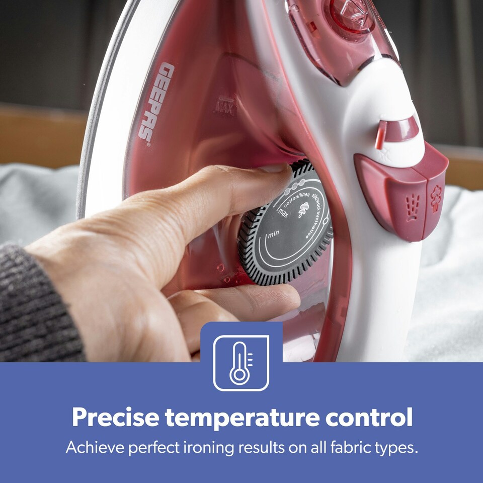 image 1 of GEEPAS Steam Iron | 30s Fast Heat-Up, 1800W Red
