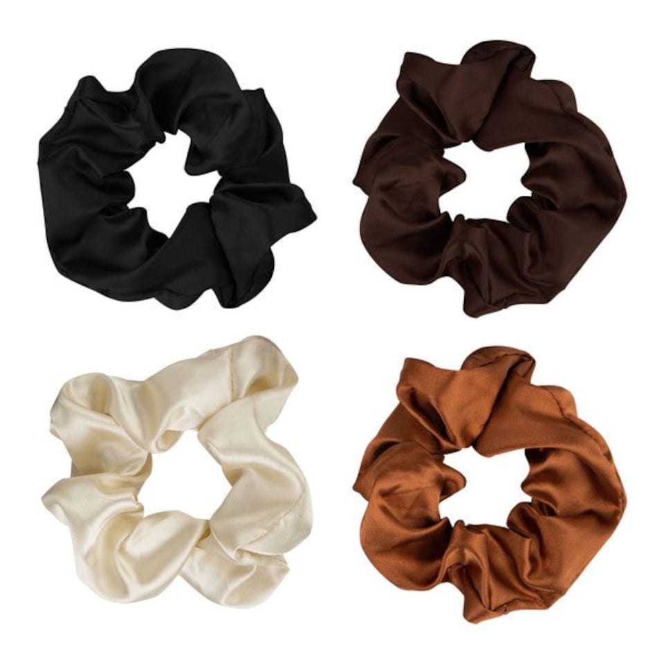 image 1 of Brushworks Natural Satin Scrunchies 4-Pack Nude | Multi | Nude