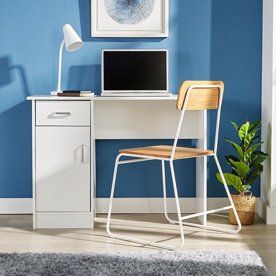 image 1 of Computer Desk 1 Drawer 1 Door Compact Workstation Home Office Table | White