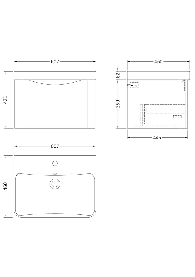 image 1 of Balterley Arch Modern Wall Hung 1-Drawer Bathroom Vanity with Thin Edge Ceramic Basin | White | Satin White