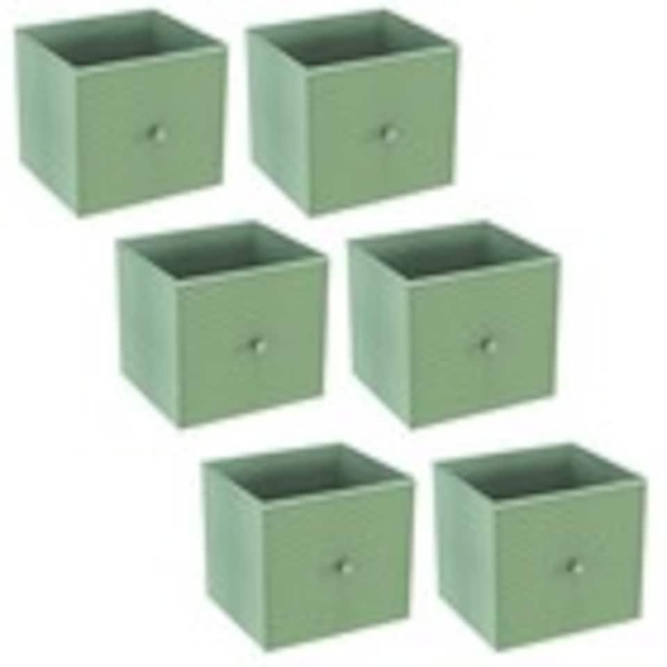 image 1 of Foldable Woven Fabric Storage Cube Box Drawer Insert Organiser Basket with Handle | Green | Pastel Green | Pack of 6 | 6