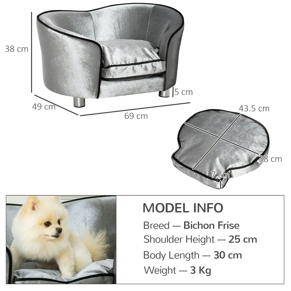 image 1 of PawHut Dog Sofa Pet Chair, Kitten Bed Couch w/ Wooden Frame, Removable Cushion