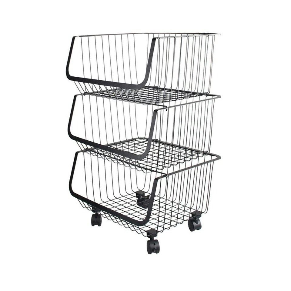 image 1 of Living and Home Stackable Rolling Wire Storage Basket Trolley
