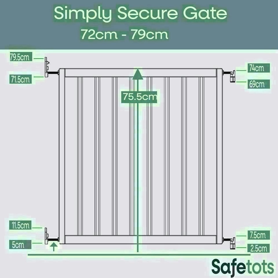image 1 of Safetots Simply Secure Wooden Gate, 72cm - 79cm, White, Wooden Stair Gate, Screw Fit Baby Gate, Safety Barrier