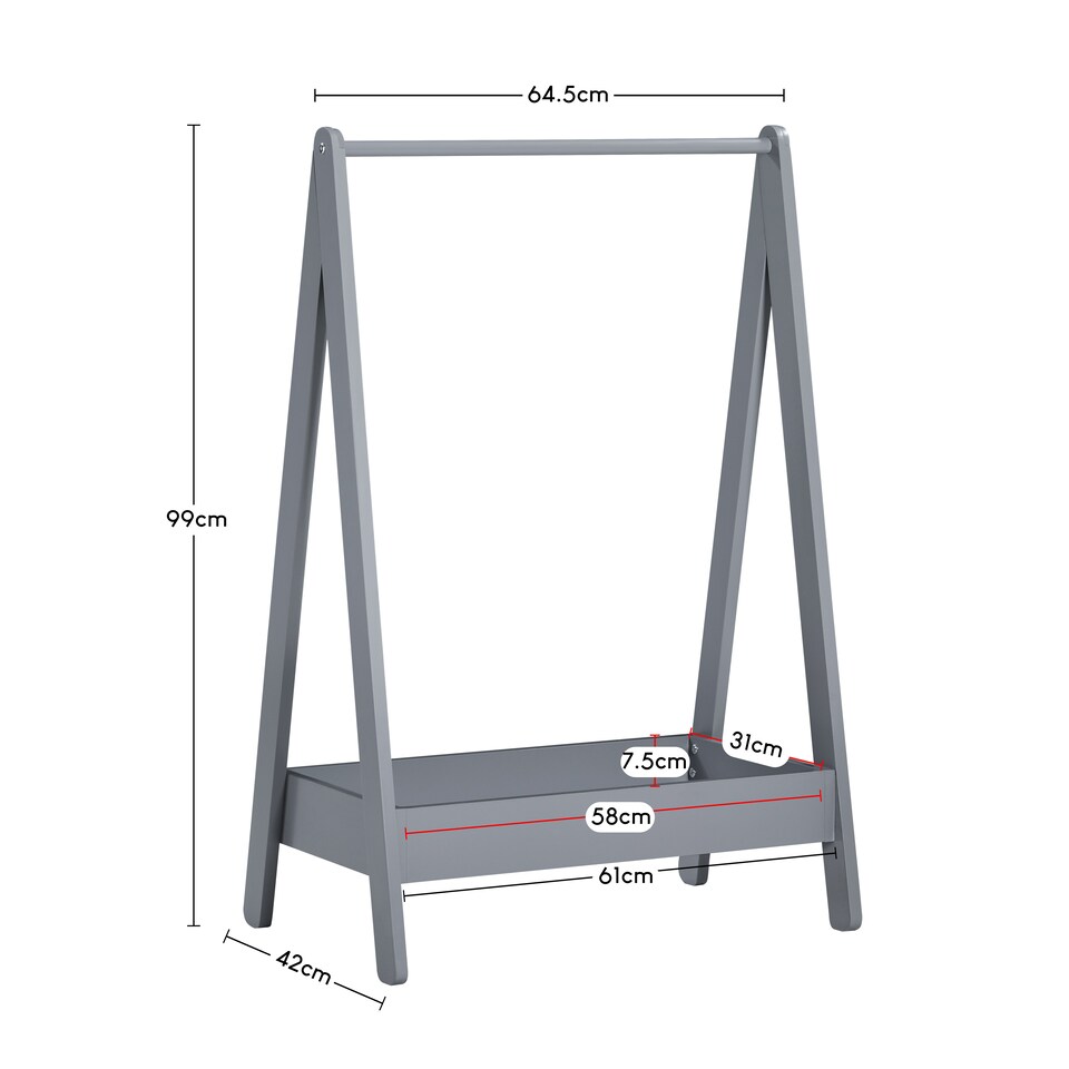 image 1 of Junior Vida Kids Bedroom Furniture Space Saving Foldable Clothing Rack - Grey