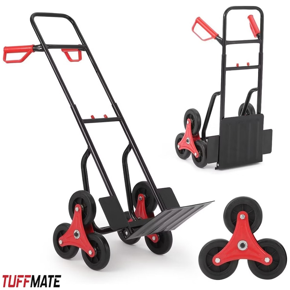 image 1 of TUFFMATE 150kg Folding Stair Climber Sack Truck - Tri-Wheel Heavy Duty Trolley & Telescopic Handle