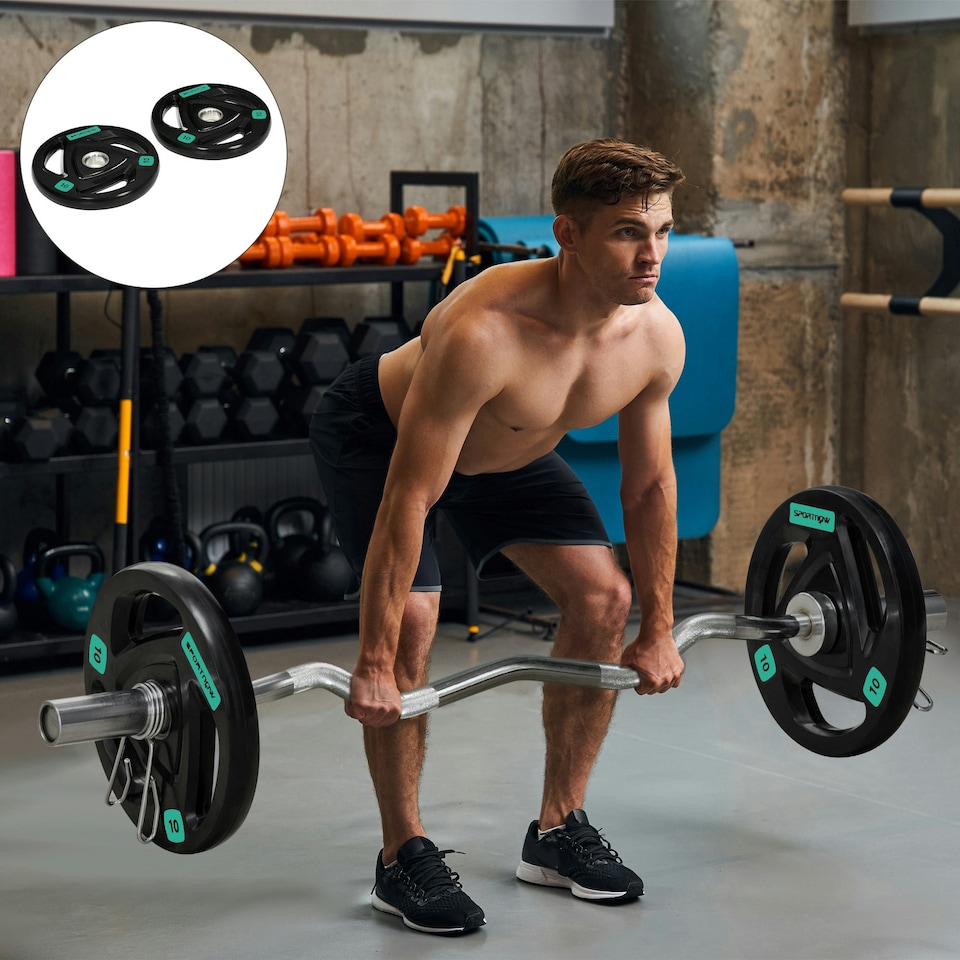 image 1 of SPORTNOW Two 10kg Olympic Weight Plates for Barbell, with Tri-Grips