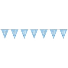 Blue Glitz Age 40 Holographic Foil Pennant Bunting 274cm