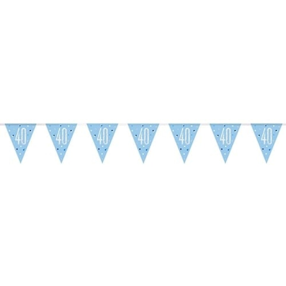 Blue Glitz Age 40 Holographic Foil Pennant Bunting 274cm