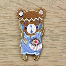 Brown & Blue Indi Bear Patch Motif for Dressmaking - each