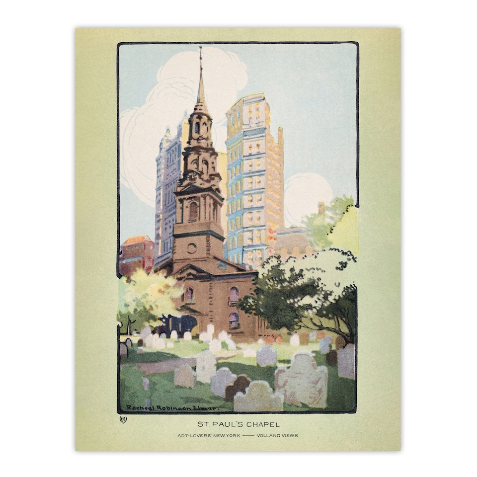 image 1 of St Pauls Chapel Cityscape Rachael R Elmer Wall Art Poster Print 12X16"