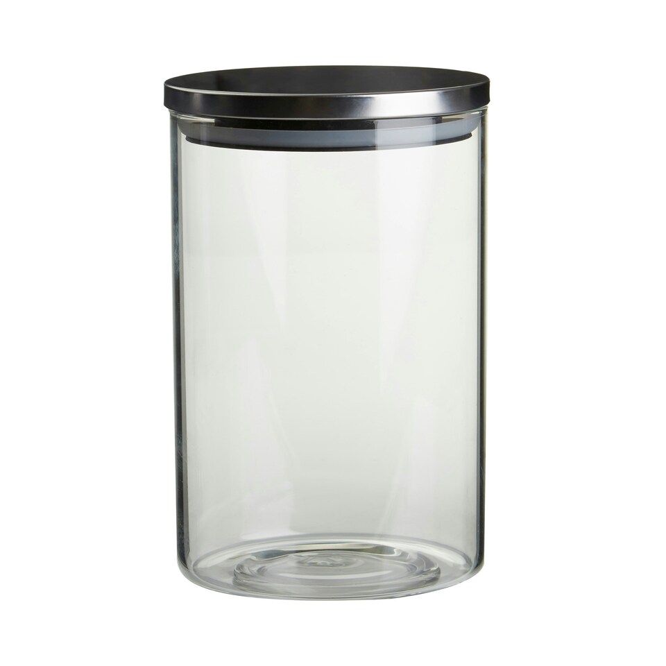 image 1 of Interiors by Premier Freska 1300ml Storage Jar, Clear Glass with Airtight Silicone Seal and Metallic Lid