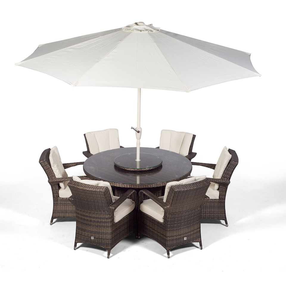 image 1 of Arizona Round 6 Seater Rattan Patio Dining Set | Brown | Brown