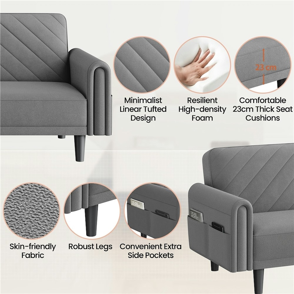 image 1 of Yaheetech Fabric 3-Seater Sofa Bed for Limited Space Grey | Dark Grey