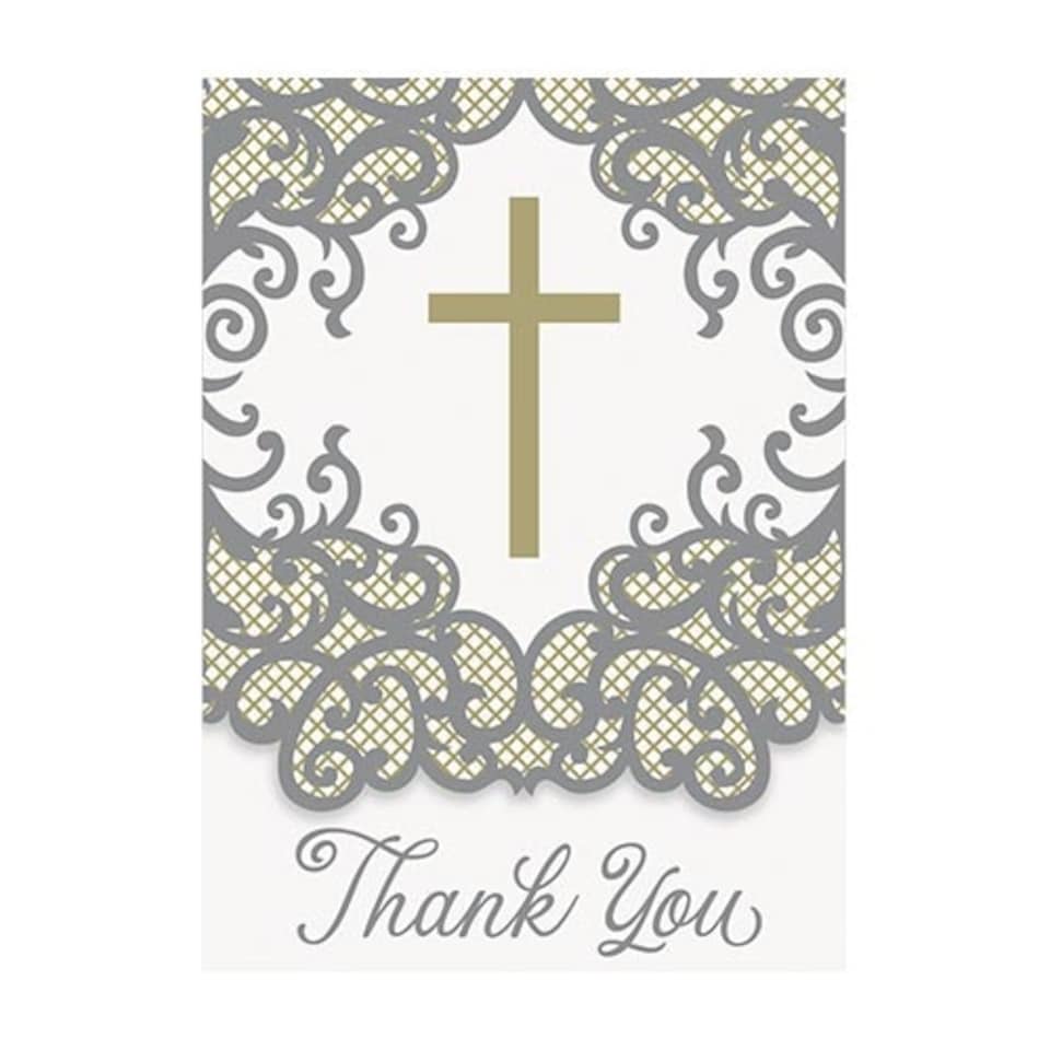 Fancy Gold Cross Thank You Notes with Envelopes - Pack of 8