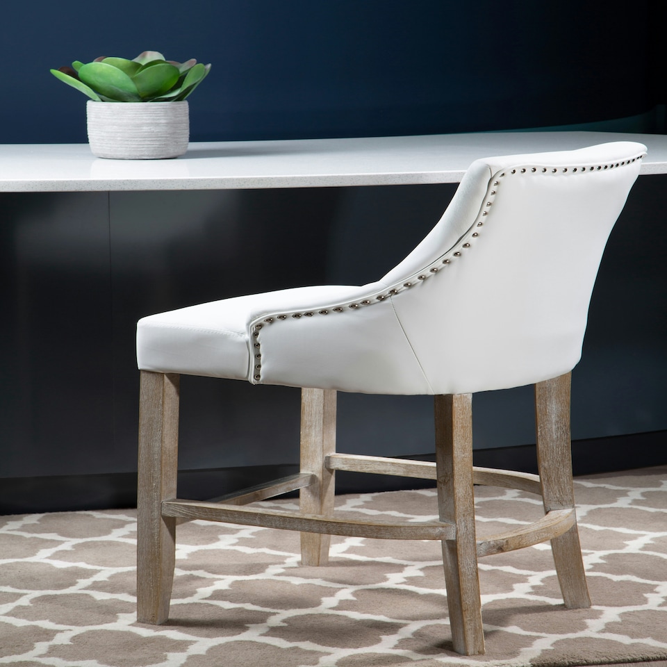 image 1 of Interiors by Premier White Bar Stool with High Back, Velvet Seat Breakfast Bar Chair, Kitchen Stool with Footrest, Chair for Bar