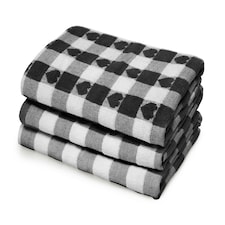 Velosso Hearts Check Cotton Tea Towel 3 Pack Black | Black | One size