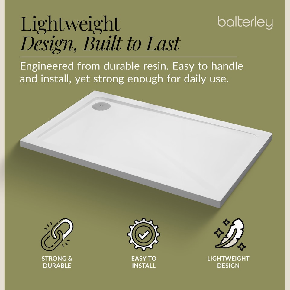 image 1 of Balterley Premium Rectangular Shower Tray - Durable Low Profile Stone Resin Base by Balterley | White | White | 1