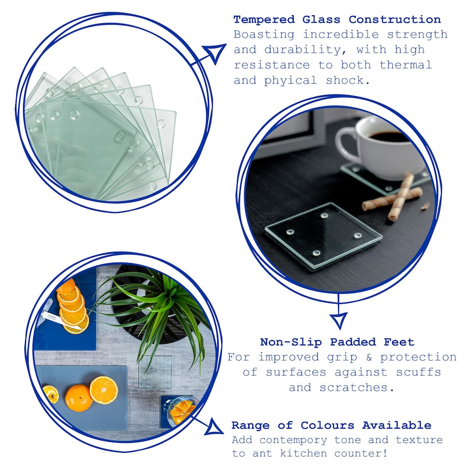 image 1 of Harbour Housewares Glass Square Coasters - 10cm - Clear - Pack of 6