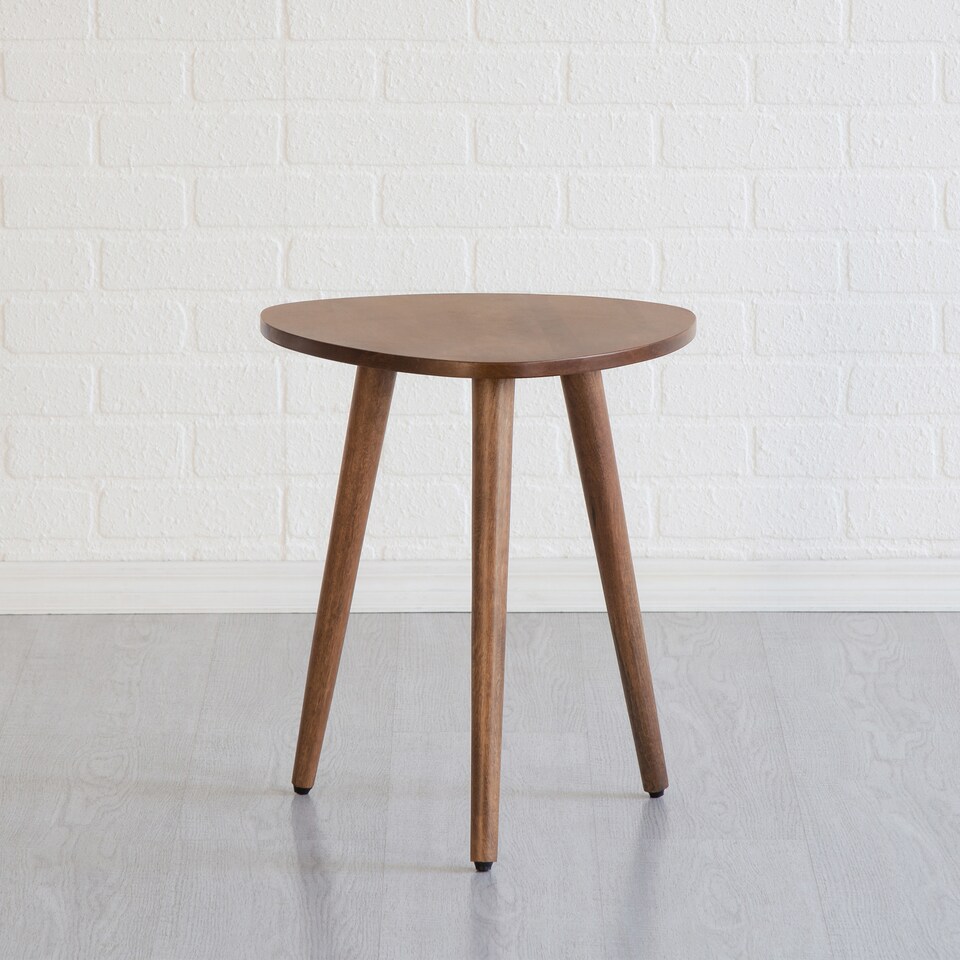 image 1 of MH London Tora Triangle Side Table, Mango Wood End Table with Tripod Legs