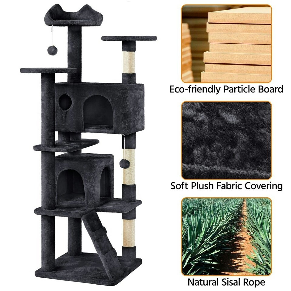 image 1 of Yaheetech 177 cm Cat Tree Tower with Condos and Scratching Posts Black