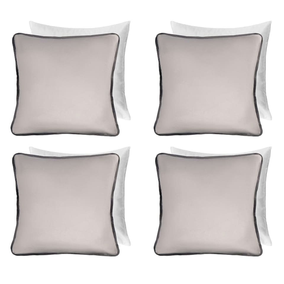 image 1 of OHS 4 x Matte Velvet Piped Edge Filled Cushions, 45x45cm - Grey | Grey | 45 x 45cm | 4