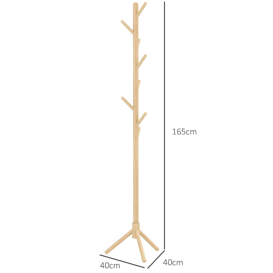 image 1 of HOMCOM Coat Rack Bamboo Coat Stand with 8 Hooks for Handbags, Natural