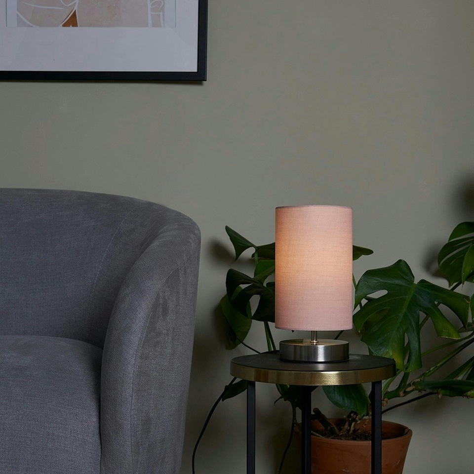 image 1 of ValueLights Francis Touch Table Lamp Pink Shade & Bulb