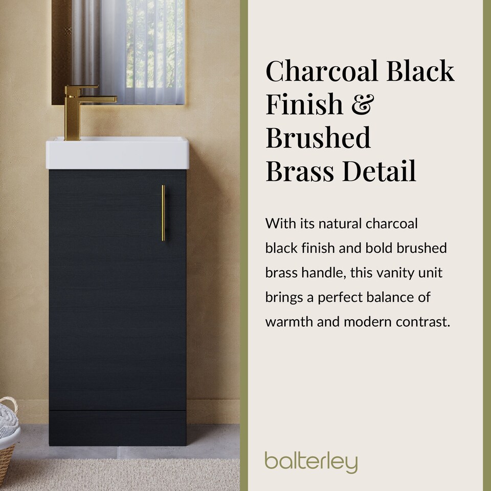 image 1 of Balterley Floor Standing Vanity Basin 400mm Charcoal & Brushed Brass Handle