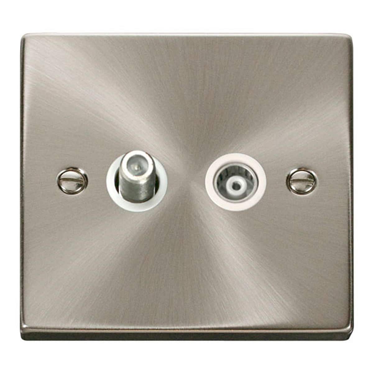 SE HOME Satin Brushed Chrome Satellite And Isolated Coaxial 1 Gang Socket Chrome Satin Chrome