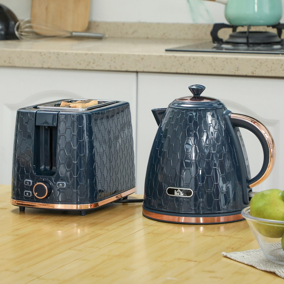 image 1 of HOMCOM Kettle and Toaster Set 1.7L Fast Boil Kettle & 2 Slice Toaster Set Blue