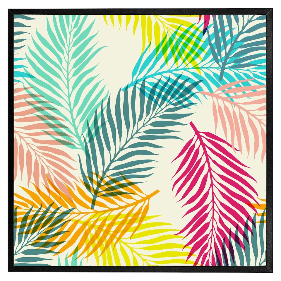 image 1 of Multi coloured tropical leaves (Picutre Frame) Brown | Oak | XL
