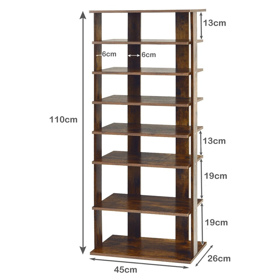 image 1 of COSTWAY 7-tier Double Shoe Storage Tower Rack Stand Brown Brown