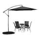 image 1 of Outdoor 4 Person Round Glass Top Garden Dining Table Chairs With Black Banana Parasol and Base